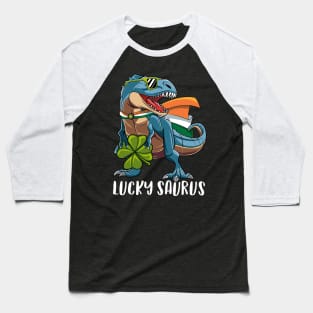 Lucky Saurus Dinosaur T-Rex St Patrick's Day Gift For Boys Kids Baseball T-Shirt